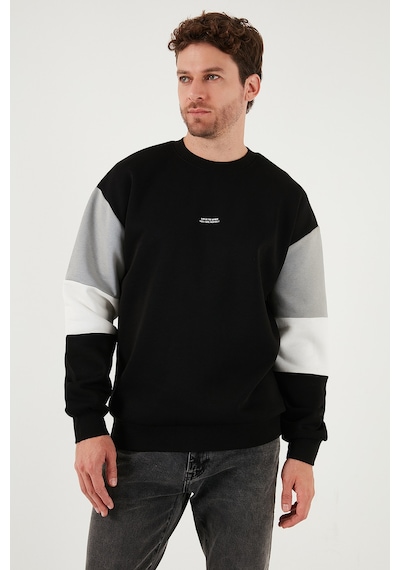 Buratti Pamuklu Relaxed Fit Bisiklet Yaka Şardonlu Renk Bloklu Erkek Sweat 5905298T Siyah