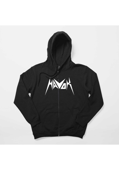 Havok Logo Text Siyah Fermuarlı Kapşonlu Sweatshirt