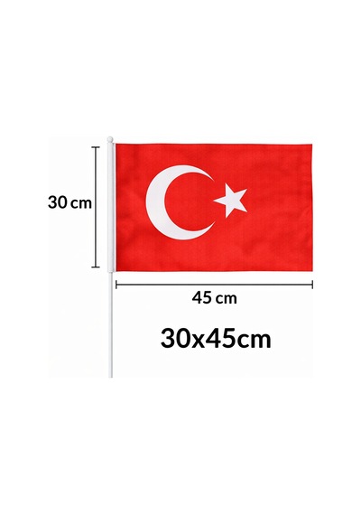 Plastik Sopalı Alpaka Bez Türk Bayrağı 10 Lu Paket 30x45 Cm Dayanıklı Tören Ve Kutlama Bayrağı Tek Ebat