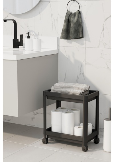 Mithra Life 2 Katlı Tekerlekli Tezgah Altı Siyah Banyo Mutfak Rafı Mıt1121 Siyah
