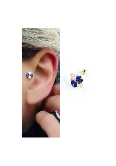 Lacivert Baget Zirkon Taş Detaylı 925ayar Gümüş Üzerine Altın Kaplama Luxury Tasarım Tragus Kıkırdak Helix Piercing Altın Lacivert Baget Zirkon Taş Detaylı 925ayar Gümüş Üzerine Altın Kaplama Luxury Tasarım Tragus Kıkırdak Helix Piercing Altın