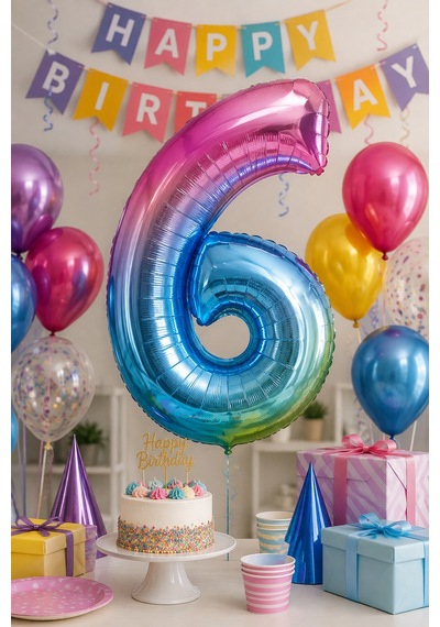 Folyo Rakam Balon 6 Rengarenk 40 İnç 100 Cm Doğum Günü Yaş Parti Kutlama Süsleme Dekor Balonu Çok Renkli