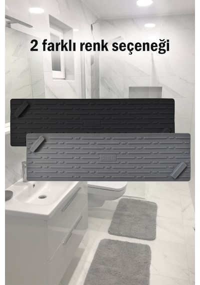 Gri Uzun Silikon Kötü Koku Önleyici Mat Gider Kapağı Tıpası Banyo, Mutfak Ve Balkon Lavabo Gider 37x11 Cm