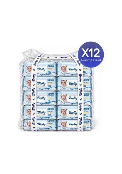 Biolly Baby Gold Bebek Islak Mendili 120 Yaprak 12'li Paket 12'li Set