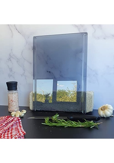 Kanallı Cam Kesme Tahtası - Cam Kesme Tablası Füme Cam, 25cm X 35cm Diğer