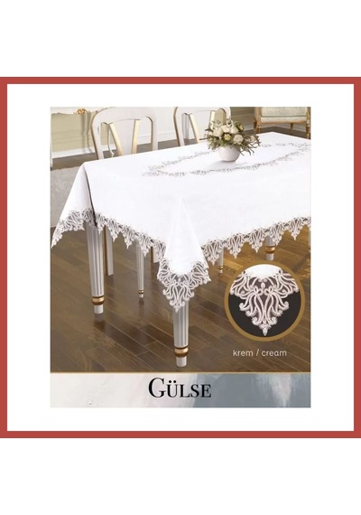 Bezos Keten Tek Masa Örtüsü Tablecloth 155x220 Cm Dantelli Yemek Masası Örtüsü Gülse Model Krem Erdotıca