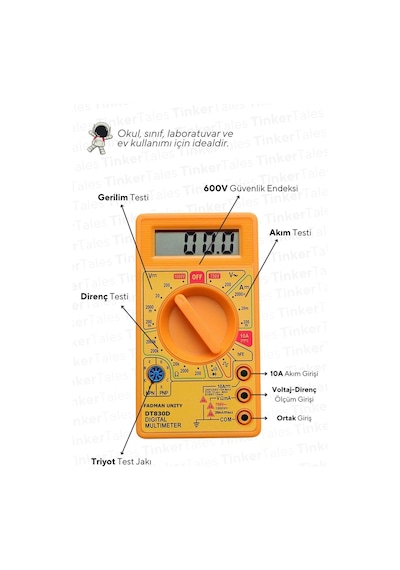 10'lu Dt-830d Dijital Multimetre Akım-gerilim-direnç Testi Okul Sınıf Ve Ev Için Uygun Arduino Uyumlu