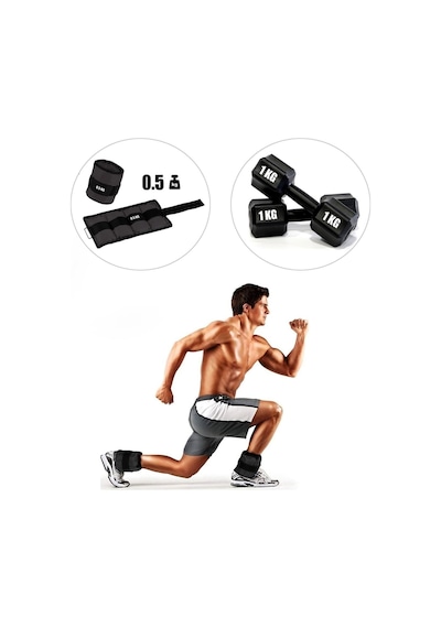 0,5 Kg X 2 Adet Siyah El Ayak Bileği Ağırlığı + Dambıl Set Siyah