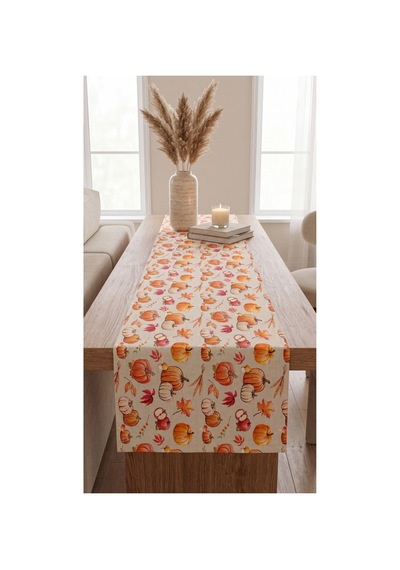 Duck Kumaş Bal Kabak Desenli Runner Su İtici, Leke Tutmaz, Sonbahar Dekoratif Runner Turuncu - 906405880 Turuncu