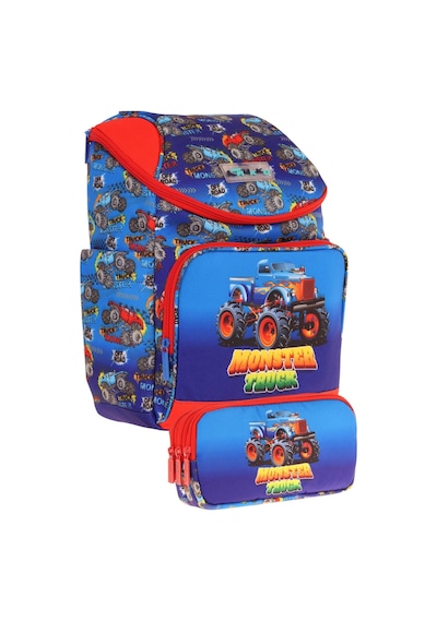 Kaukko Kırmızı Mavi, Monster Truck, Erkek Çocuk Okul Çantası Ve Kalem Çantası Seti - L5257+l8257 MAvi
