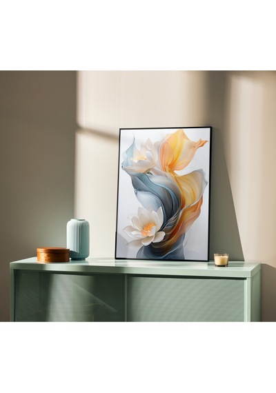 Çerçevesiz Poster, Soyut Modern Çiçek 3'lü Poster Seti,turuncu,mavi Dekoratif Duvar Posteri
