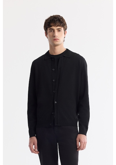 Avva Erkek Siyah Polo Yaka Düğmeli Rayon Tüylenmeyen Triko Regular Fit Hırka A51y5008