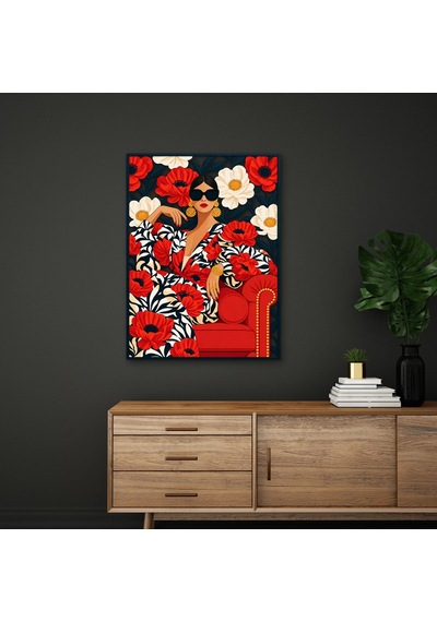 Gelincikler Arasında Gözlüklü Kadın - Metal Tablo - Dec0384 37 X 50 Cm Çok Renkli
