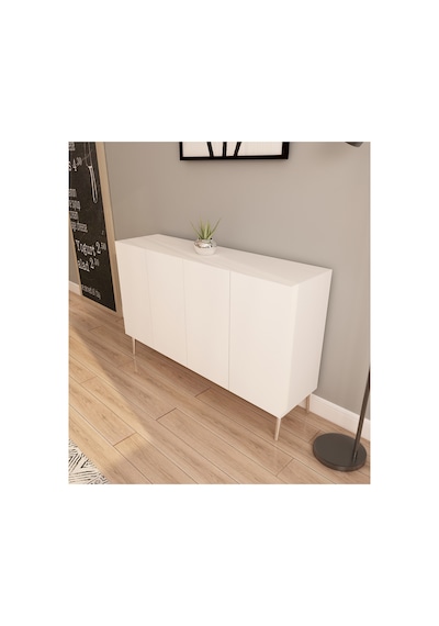 Serel 120 Cm Konsol, Tv Ünitesi, Çok Amaçlı Dolap - Beyaz-gümüş Beyaz-gümüş