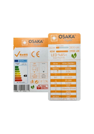 10 Adet Osaka 40w 250w Beyaz Işık E27 Duylu Kalın Duy Led Torch Ampul