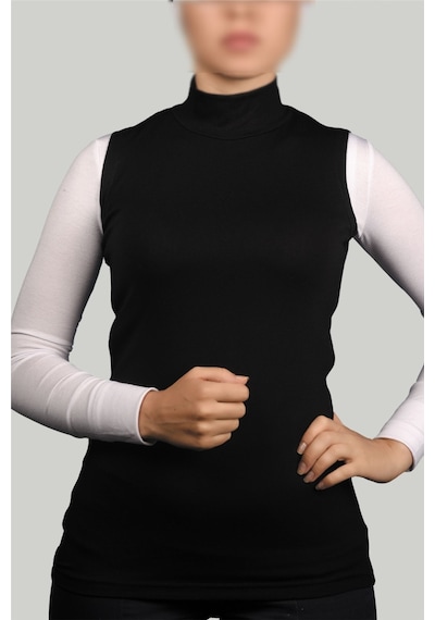 Altobeh Sıfır Kol Balıkçı Yaka Boğazlı Likralı Penye Kadın Body - Siyah