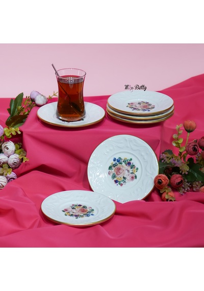 Rose Deluxe Porselen 6'lı Çay Tabağı Pembe
