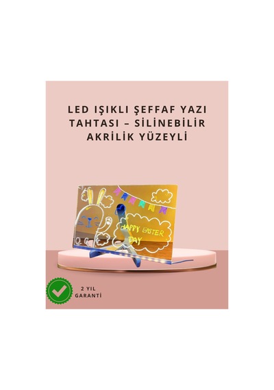 8753tknd Led Işıklı Şeffaf Yazı Tahtası Neon Etkili Akrilik Pano, Silinebilir, 7 Renkli Kalemli, 3 Çok Renkli