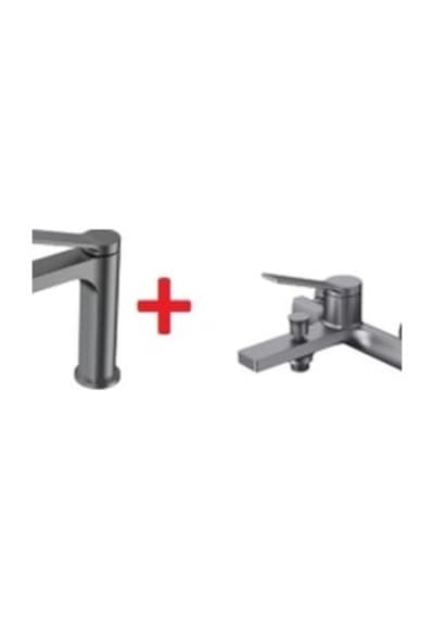 Creavit Ritmo RT1500GR Lavabo + Creavit RT2500GR Banyo Bataryası Seti Metalik Gri