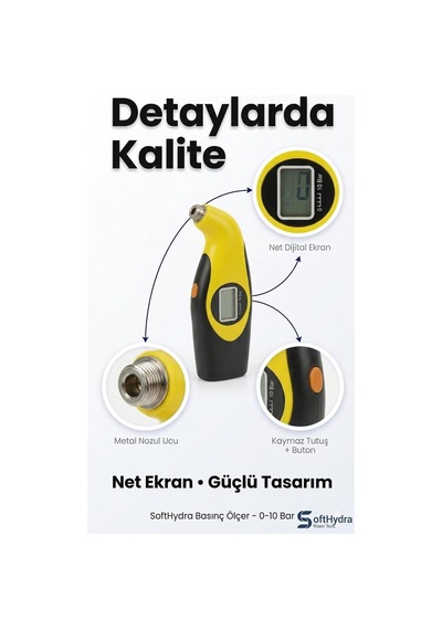 Dijital Basınç Ölçer Manometre 0-10 Bar Lastik, Su Arıtma Tankı Ve Kompresör Uyumlu Diğer