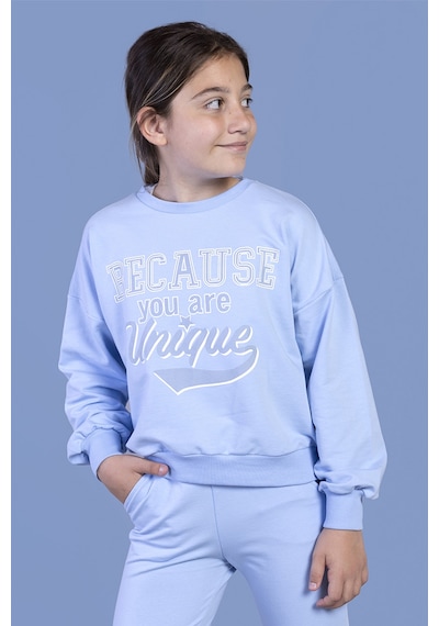 Toontoy Kız Çocuk Baskılı Düşük Kol Sweatshirt Mavi