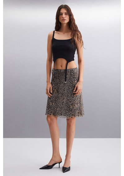 Ethıquet Inert Kadın Leopar Desenli Slim Fit Astarlı Leopar Desenli Etek