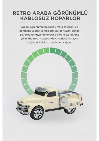Özel Üretim Kablosuz Nostaljik Retro Bluetooth Hoparlör Pickup Araba D54 Bej