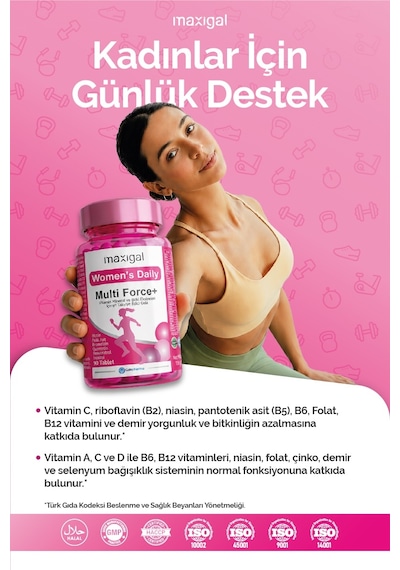 Maxigal Women's Daily Multi Force + Vitamin, Mineral Ve Bitki Ekstreleri İçeren Takviye Edici Gıda 90 Tablet