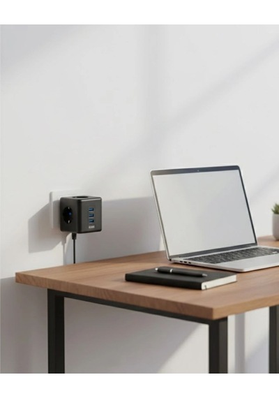 Akım Korumalı Küp Priz 3 Priz Girişi Ve 3 Usb Şarj Özellikli Çok Renkli
