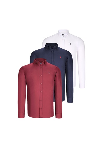 Üçlü Set G725 Dewberry Erkek Gömlek-beyaz-lacivert-bordo Beyaz-lacivert-bordo