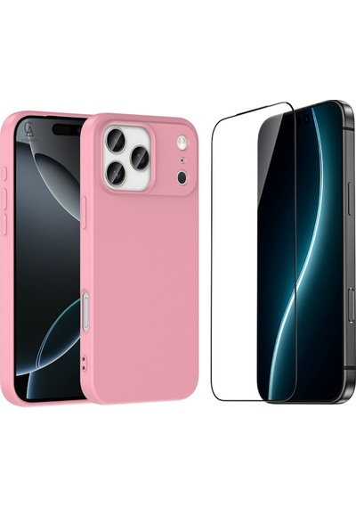 Apple Uyumlu iPhone 17 Pro Max Içi Kadife Lansman Kılıf Ve 5d Tam Kaplayan Cam Ekran Koruyucu Açık Pembe