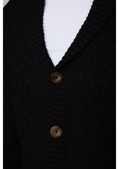 Tudors Slim Fit Dar Kesim Desenli Yumuşak Dokulu Düğmeli Siyah Erkek Hırka-29566-siyah Siyah