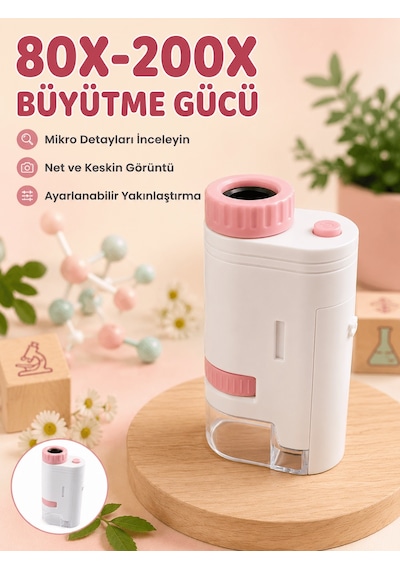 Tek Eğitici Taşınabilir Mikroskop Ayarlanabilir Focus, Led Işık Ve 80x-200x Yakınlaştırma Najmaddin