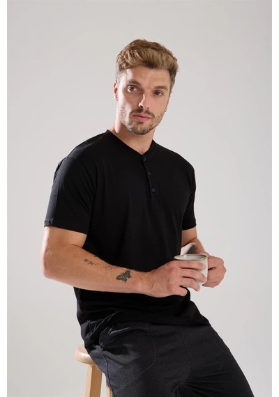 Najmaddin.com Beru Erkek Füme Düğmeli Yaka Kısa Kol Pijama Takımı
