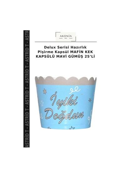 Delux Serisi Hazırlık Pişirme Kapsül Mafin Kek Kapsülü Mavi Gümüş 25 Li Gümüş - Mavi