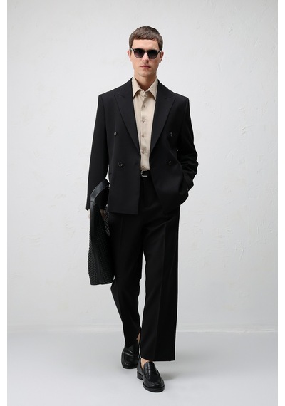 Antioch Relax Fit Kruvaze Erkek Blazer Ceket Siyah