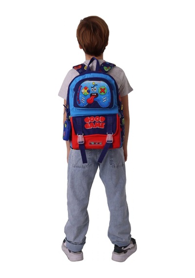 Kaukko Kids Dört Bölmeli Erkek Çocuk Good Game Baskılı Lacivert - Kırmızı Okul Sırt Çantası - L5389 Çok Renkli