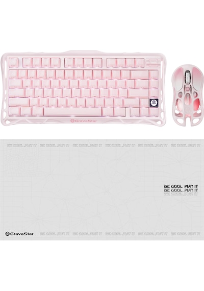 Gravastar K1 Mekanik Gaming Klavye, M1 Pro Kablosuz Optik Mouse Ve Mousepad Oyuncu Seti, Sakura Pink Optik