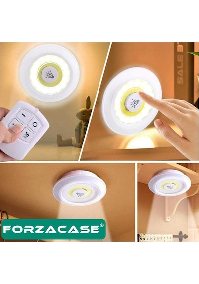 Uzaktan Kumandalı 3lü Spot Led Lamba Pilli Dolap Işığı Fc086