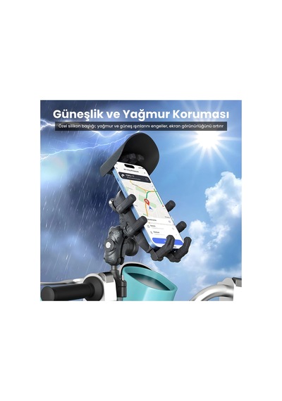 Gidon Bağlantılı Güneş Ve Yağmur Korumalı 360 Derece Ayarlanabilir Motosiklet Bisiklet Telefon Tutu Diğer