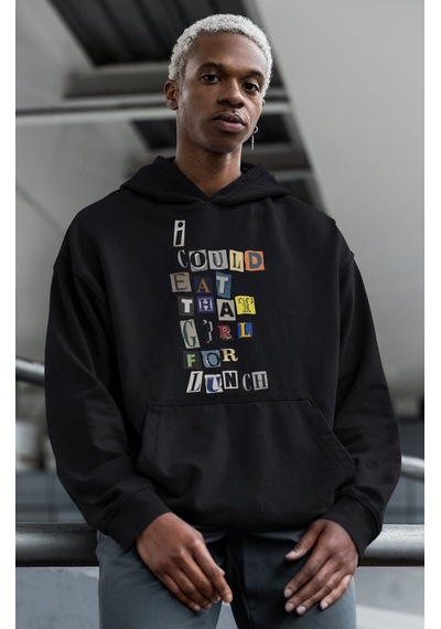 Sevbano Billie Eilish Lunch Baskılı Unisex Oversize Şarkıcı Hoodie Siyah