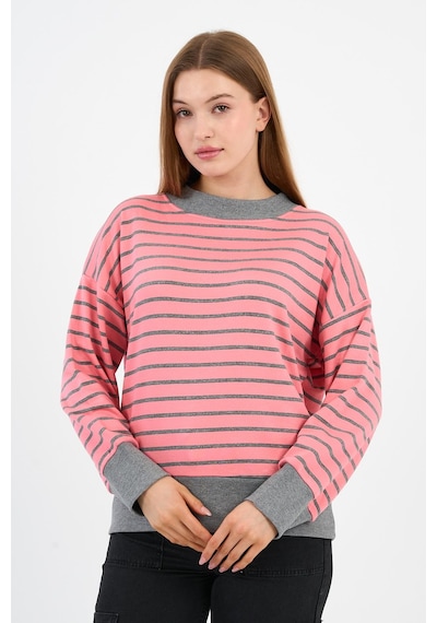 Alexander Gardi Kadın Bisiklet Yaka Çizgili Sweatshirt B24-00248 Pembe