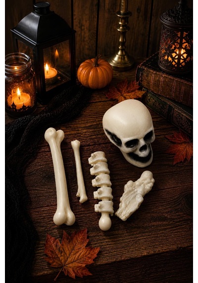 Halloween Cadılar Bayramı Mini İskelet Dekor Seti 5 Parça Kuru Kafa Ve Kemik Süs