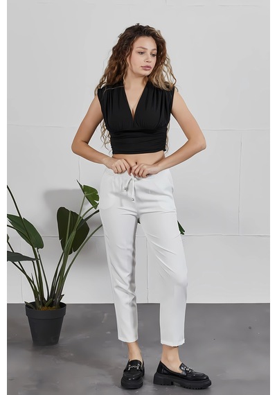 Fuval Moda Kadın Beli Lastikli Cepli Havuç Pantolon Beyaz - 836340442 Beyaz
