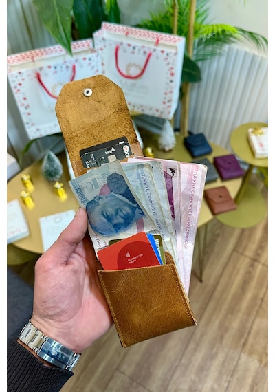 Cüzcan Signum Hakiki Deri Minimalist Katlamalı Cüzdan - Para Portföyü Antik Taba