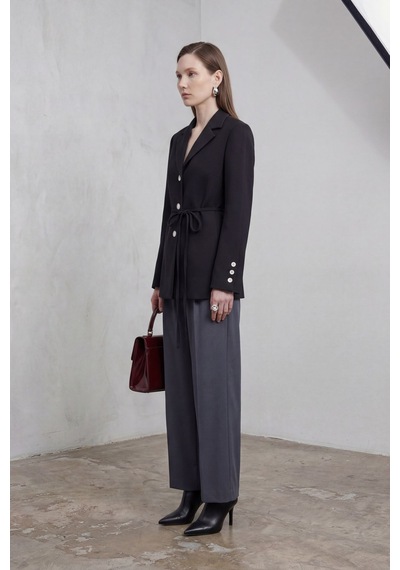 Hiccup My Fashıon Kemerli Krep Blazer Ceket Siyah