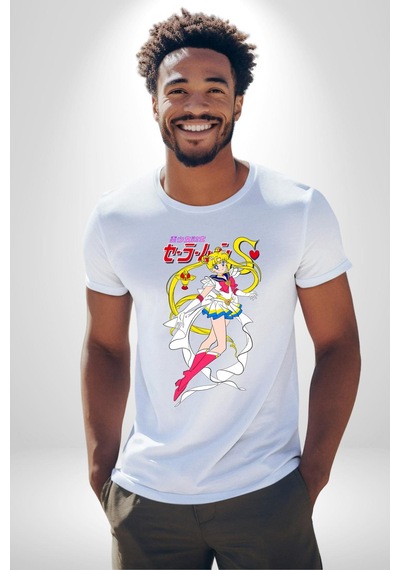 Sailor Moon Anime Usagi Tsukino Unisex Unisex Beyaz Organik Baskılı T-shirt Penye Yüksek Kalite Beyaz