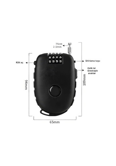 Teleskopik 65 Mm Uzayan Şifreli 4 Haneli Dolap Bagaj Kilidi Asma Kilit Cin815sy