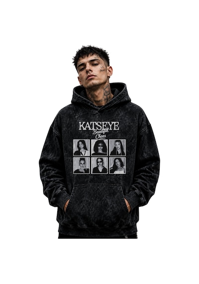 Sevbano Katseye Kpop Müzik Grubu Baskılı Unisex Oversize Yıkamalı Hoodie Siyah
