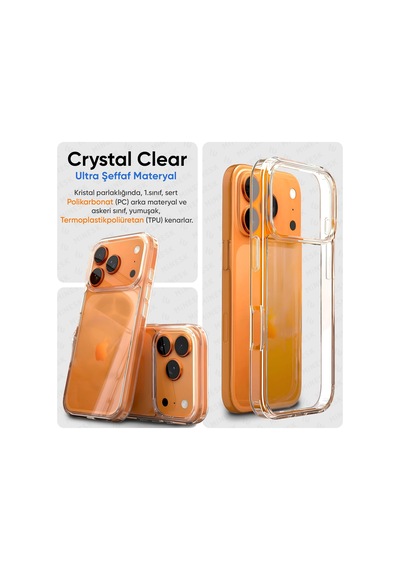İphone 17 Pro Max/18 Pro Max İle Uyumlu Crystal Ultra Şeffaf Silikon Kılıf Arkası Sert Polikarbonat Kenarları Yumuşak Tpu Darbe Emici İç Hava Yastığı Destekli Kapak 17 Pro Max/18 Pro Max